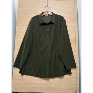 Studio C Classic Collection Plus Olive Green Faux Suede Button Down Shirt 18W